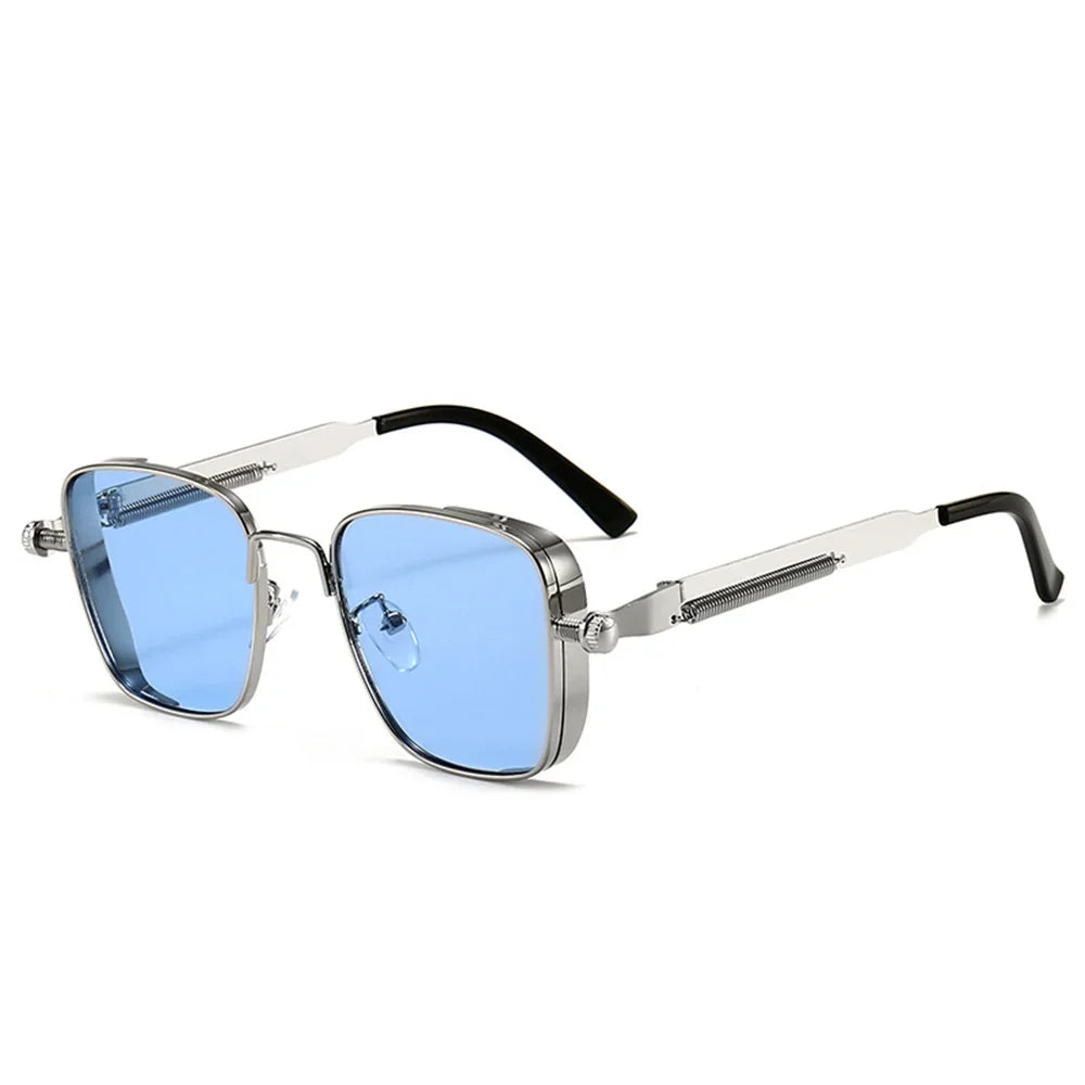 Men Vintage Steampunk Driving Sunglasses - Square Metal Frame Eyewear